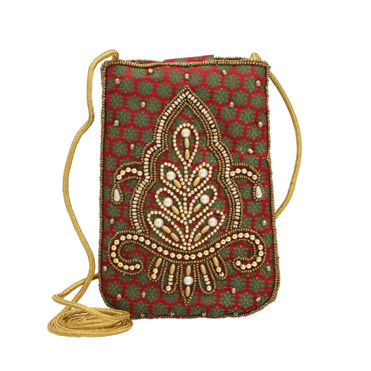 Bestickte Crossbody-Handytasche, Größe 8,5x5,25 cm, Blau