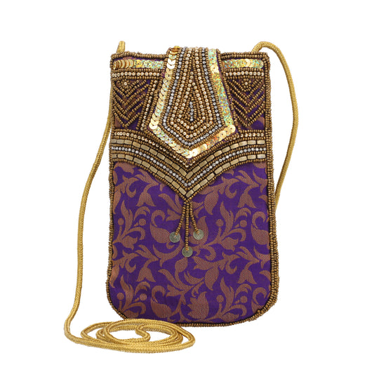 Bestickte Crossbody-Handytasche, Größe 8,5x5,25 cm, Blau