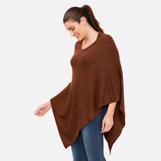 LA MAREY - Luxus Kaschmir Poncho, Schokolade