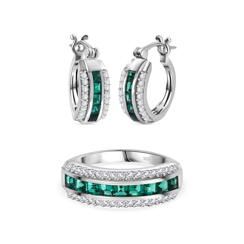 Labor Smaragd und Zirkon Ring und Ohrringe