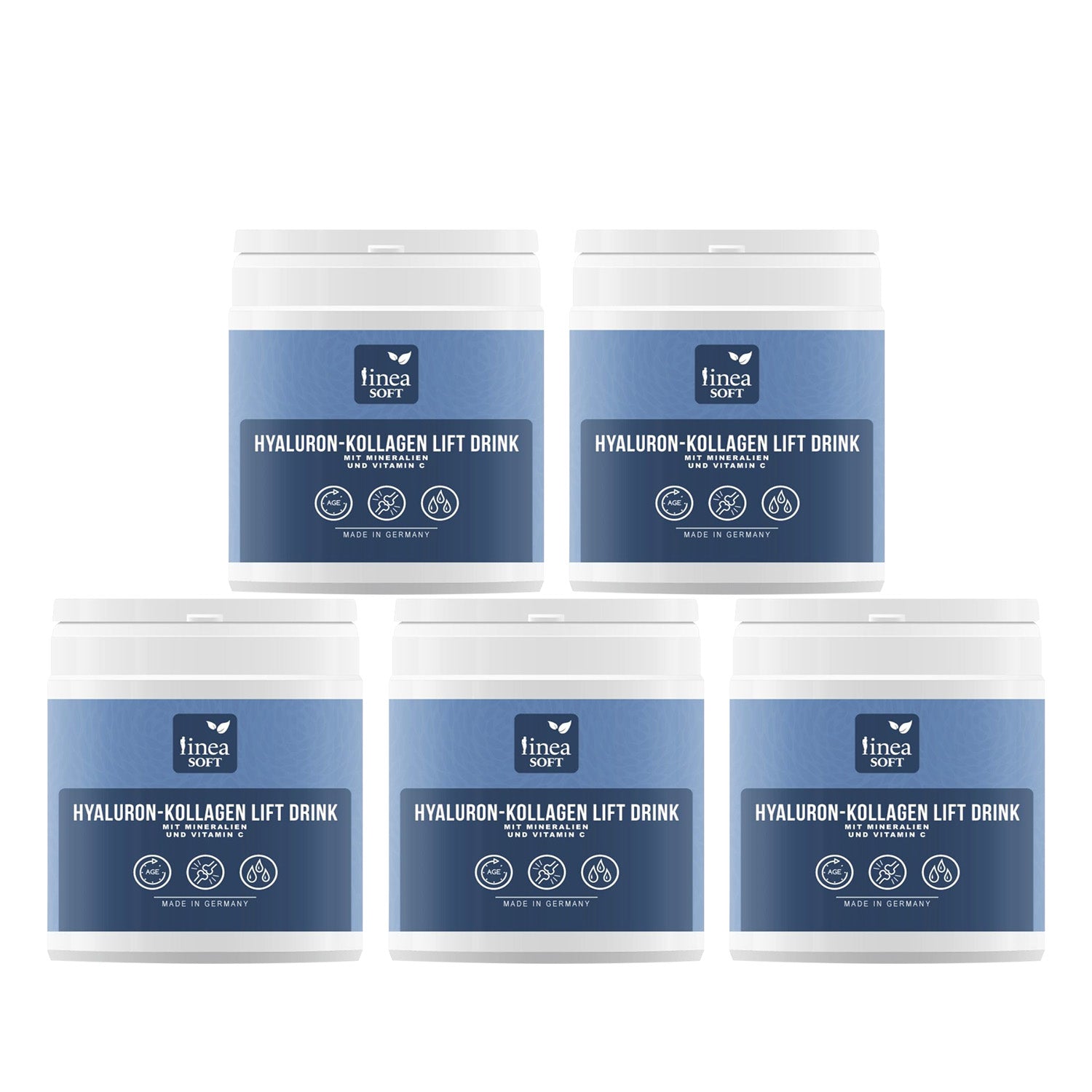 Linea Soft 5er-Set Hyaluron und Collagen Anti-Aging Lift Drink 300 gr - 30 Tage Kur