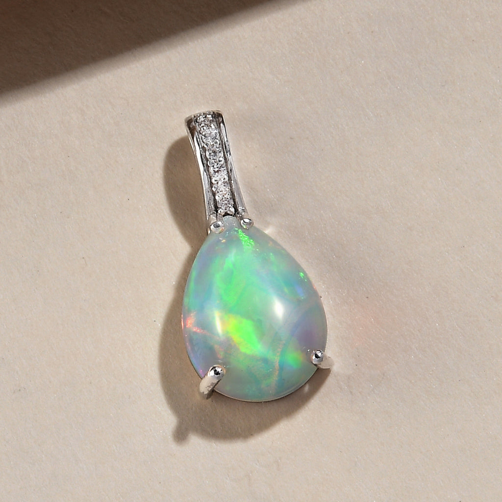 Natürlicher, äthiopischer Opal und weißer Zirkon-Anhänger, 925 Silber platiniert ca. 2,90 ct