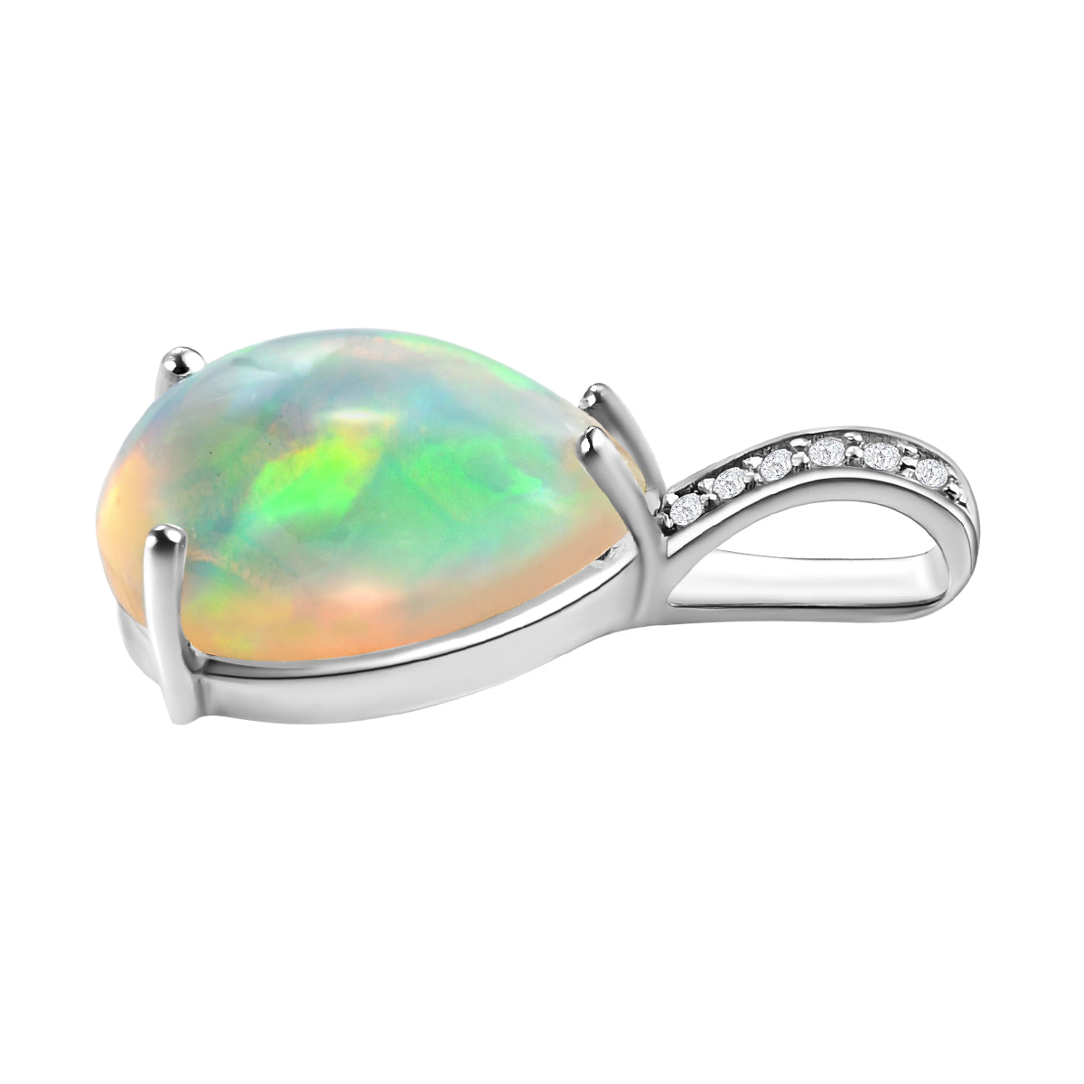 Natürlicher, äthiopischer Opal und weißer Zirkon-Anhänger, 925 Silber platiniert ca. 2,90 ct