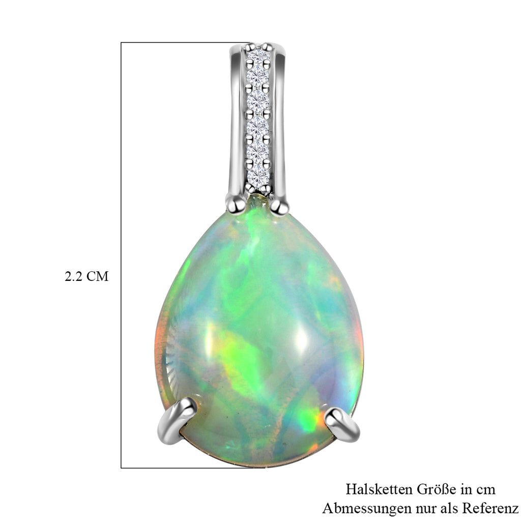 Natürlicher, äthiopischer Opal und weißer Zirkon-Anhänger, 925 Silber platiniert ca. 2,90 ct