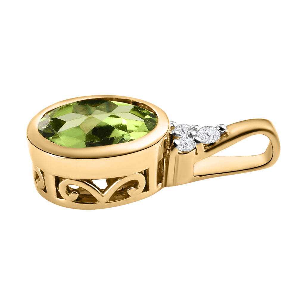 Natürlicher Peridot und weißer Zirkon-Anhänger, 925 Silber vergoldet ca. 1,86 ct