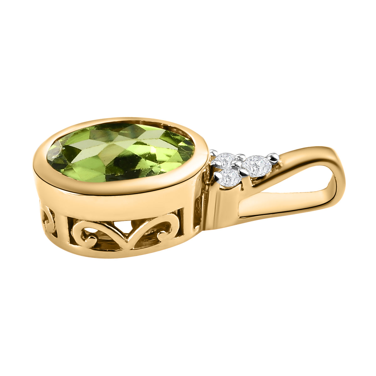 Natürlicher Peridot und weißer Zirkon-Anhänger, 925 Silber vergoldet ca. 1,86 ct