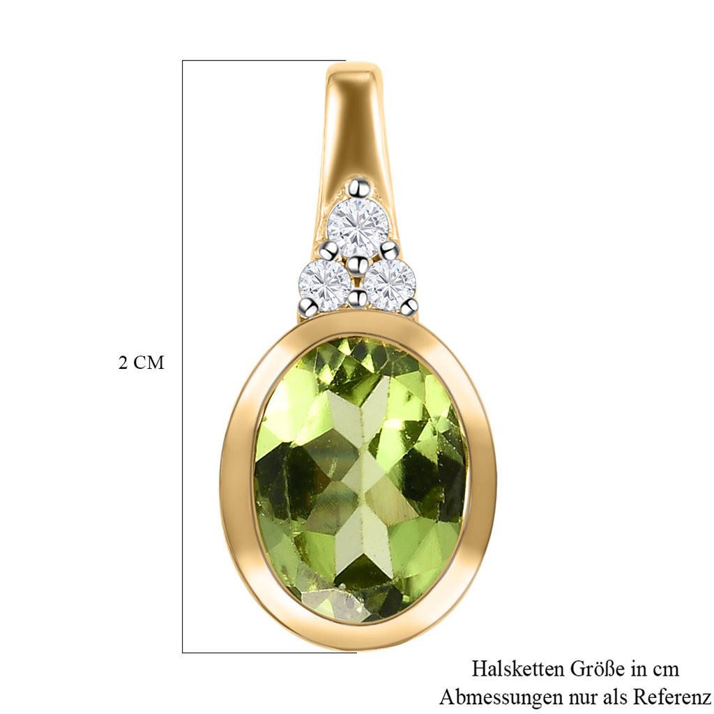 Natürlicher Peridot und weißer Zirkon-Anhänger, 925 Silber vergoldet ca. 1,86 ct