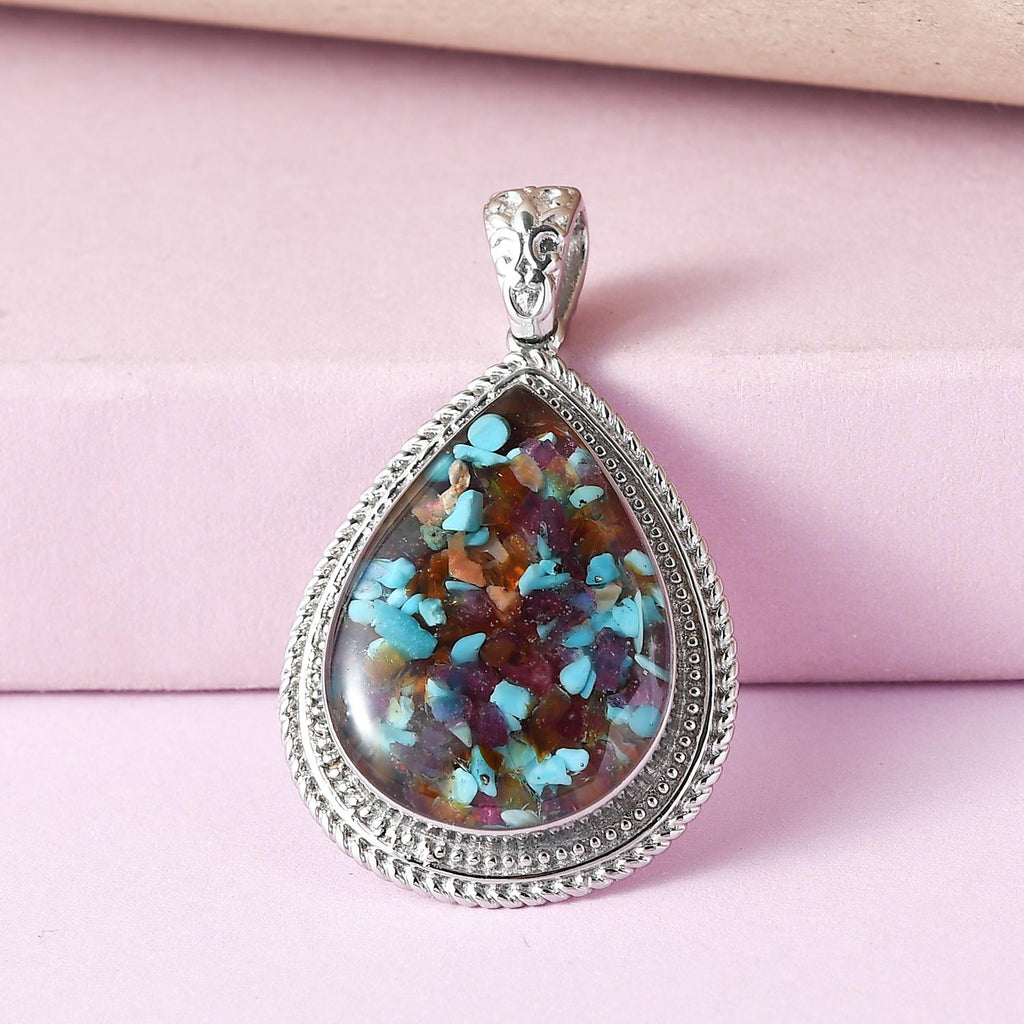 Mehrfarbiger Edelstein-Anhänger, Edelstahl ca. 12.00 ct