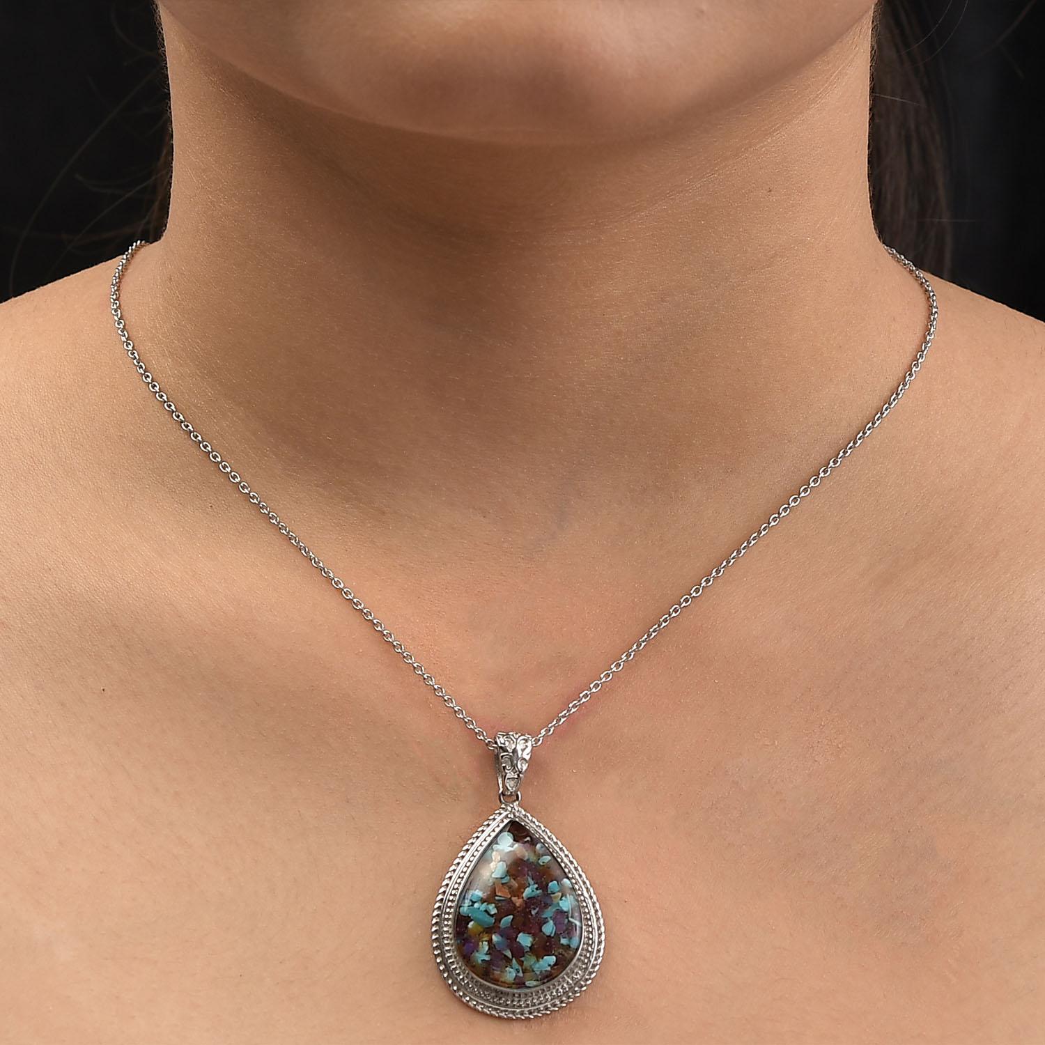 Mehrfarbiger Edelstein-Anhänger, Edelstahl ca. 12.00 ct