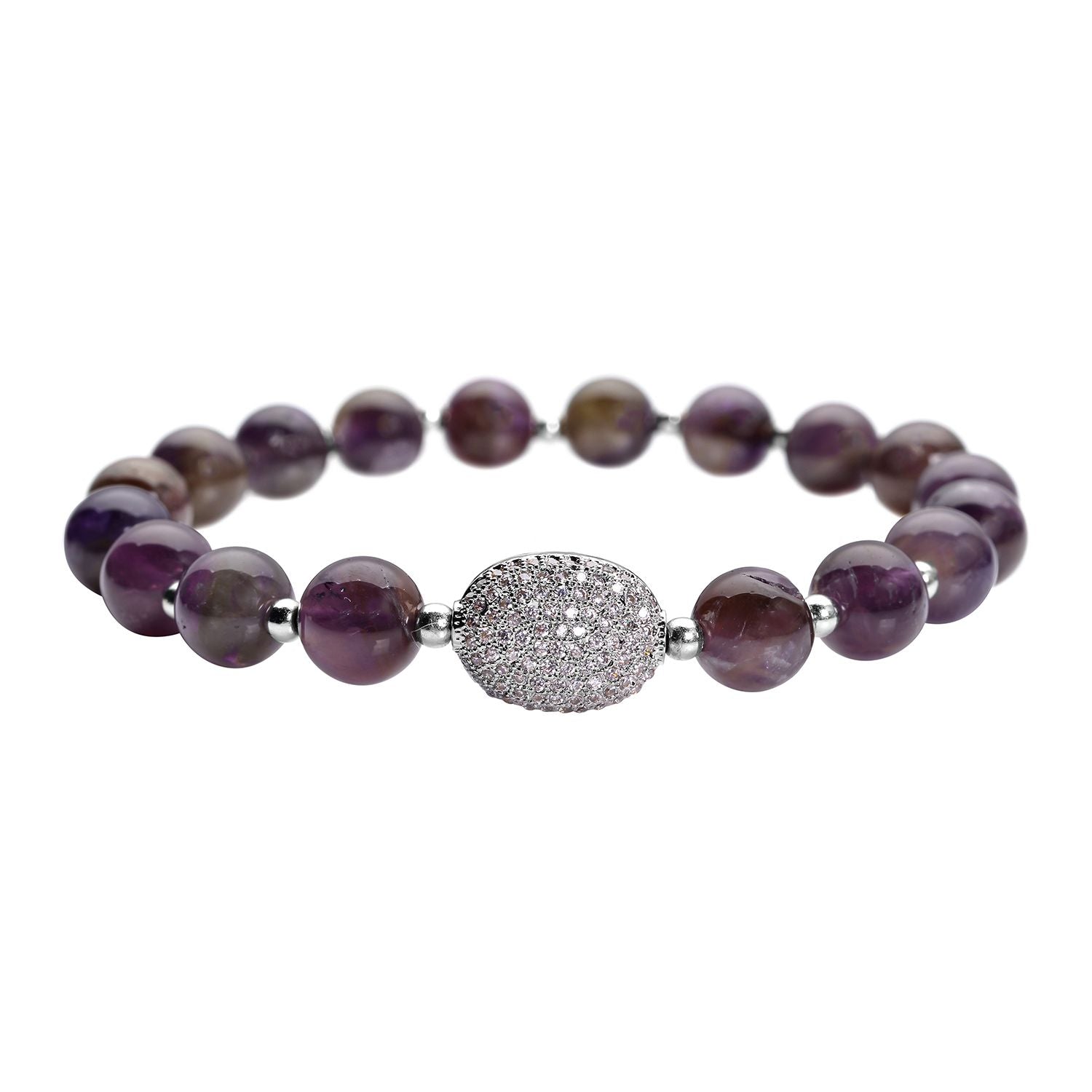 Afrikanisches Amethyst und weißes Zirkonia Armband, ca. 18 cm, Messing ca. 65.50 ct