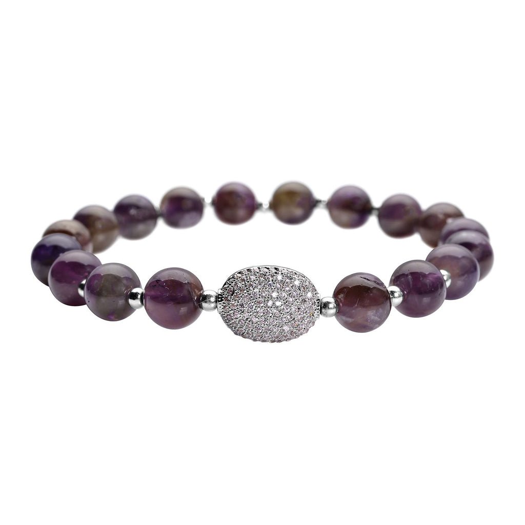 Afrikanisches Amethyst und weißes Zirkonia Armband, ca. 18 cm, Messing ca. 65.50 ct