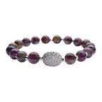 Afrikanisches Amethyst und weißes Zirkonia Armband, ca. 18 cm, Messing ca. 65.50 ct