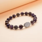 Afrikanisches Amethyst und weißes Zirkonia Armband, ca. 18 cm, Messing ca. 65.50 ct