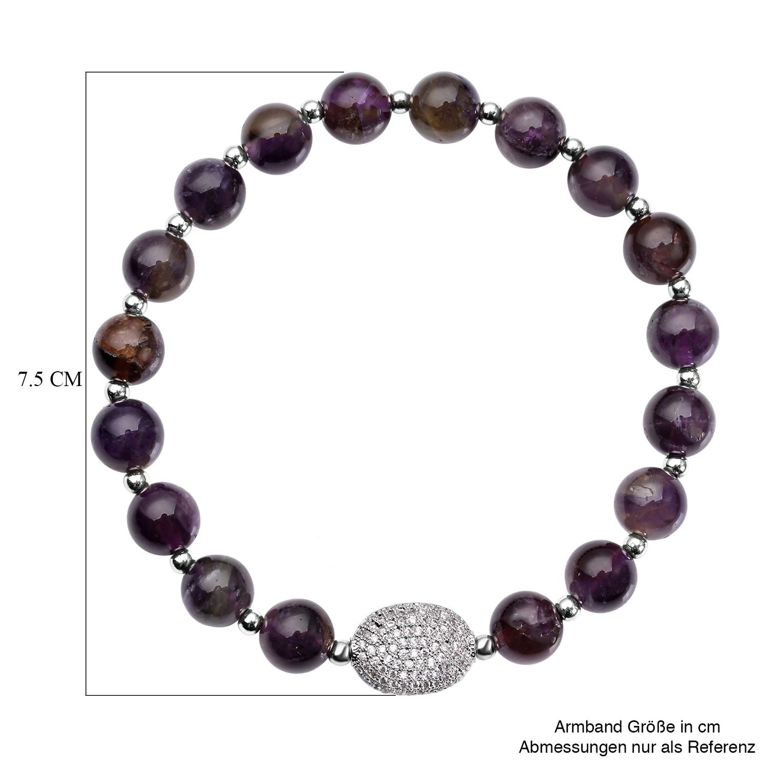 Afrikanisches Amethyst und weißes Zirkonia Armband, ca. 18 cm, Messing ca. 65.50 ct