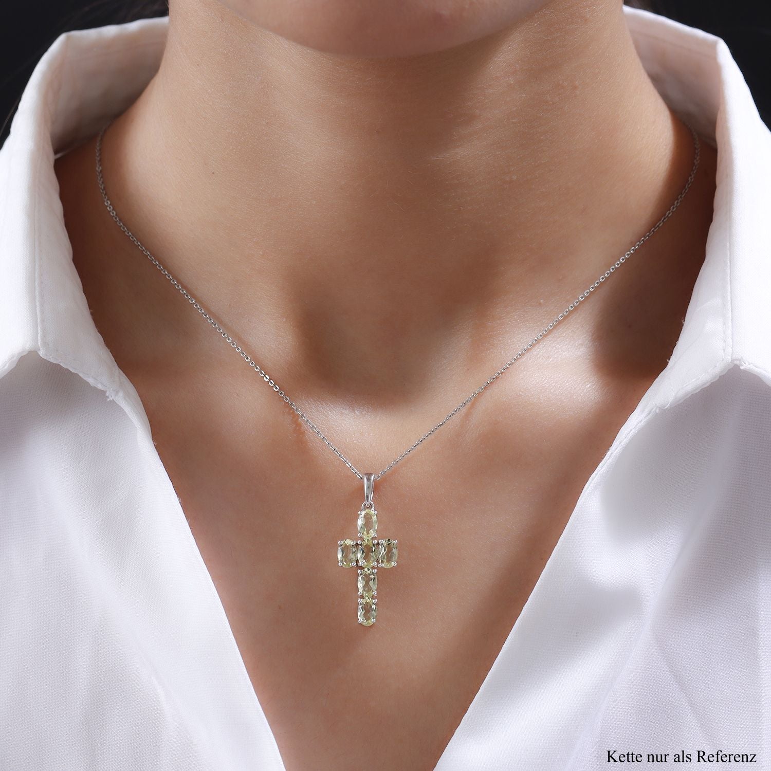 Ouro Verde-Quarz Kreuz-Anhänger, 925 Silber platiniert ca. 2.50 ct