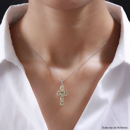 Ouro Verde-Quarz Kreuz-Anhänger, 925 Silber platiniert ca. 2.50 ct
