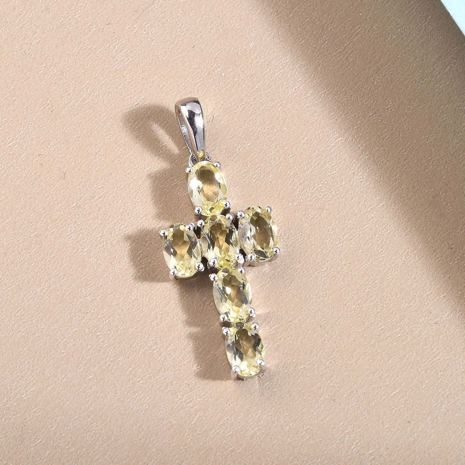 Ouro Verde-Quarz Kreuz-Anhänger, 925 Silber platiniert ca. 2.50 ct