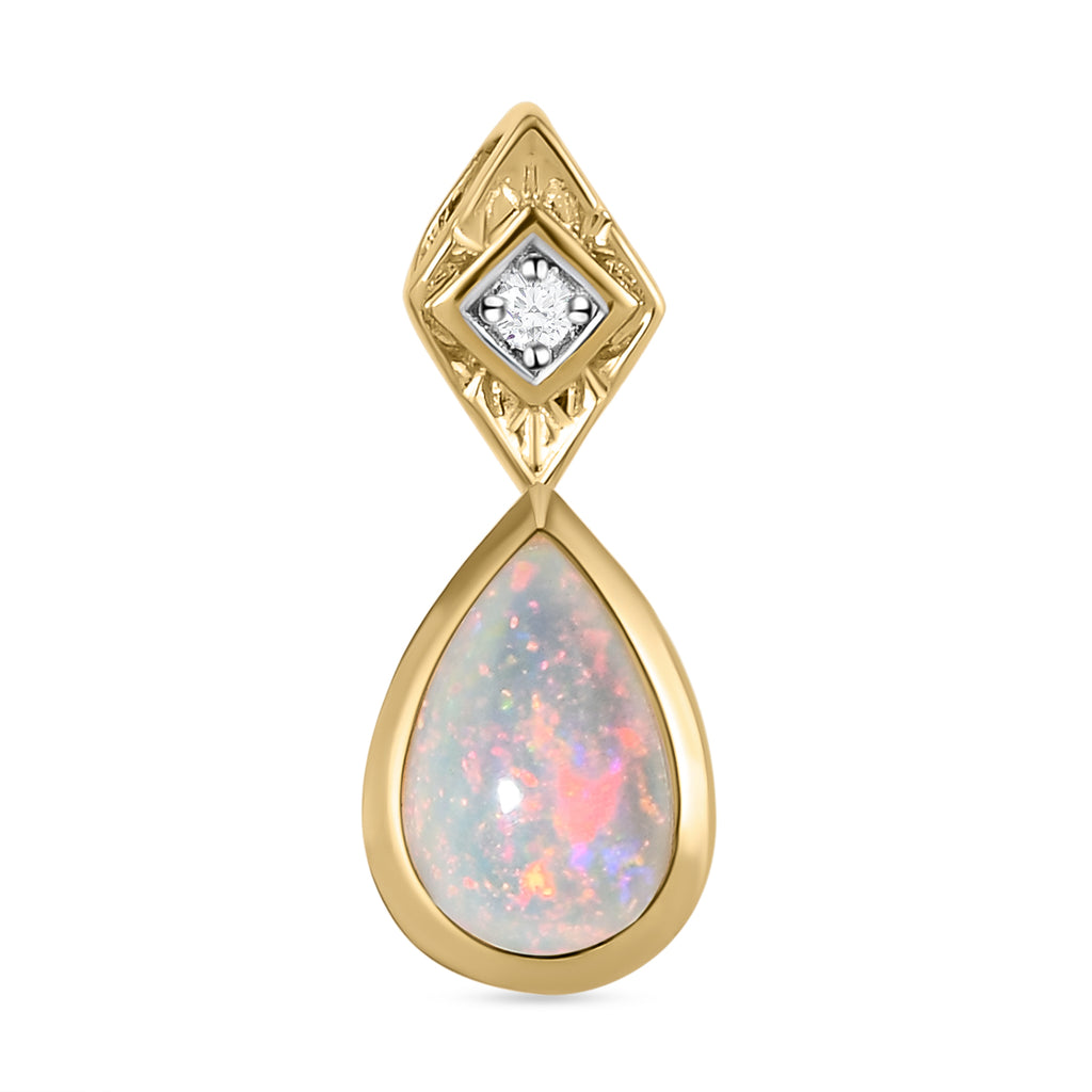 Natürlicher, äthiopischer Opal und weißer Zirkon-Anhänger, 925 Silber vergoldet ca. 0,89 ct