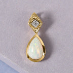 Natürlicher, äthiopischer Opal und weißer Zirkon-Anhänger, 925 Silber vergoldet ca. 0,89 ct