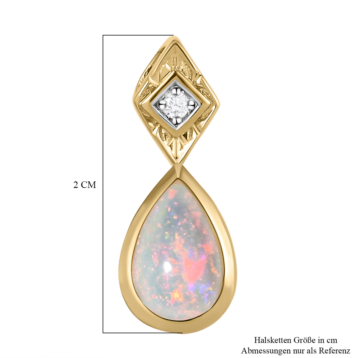 Natürlicher, äthiopischer Opal und weißer Zirkon-Anhänger, 925 Silber vergoldet ca. 0,89 ct
