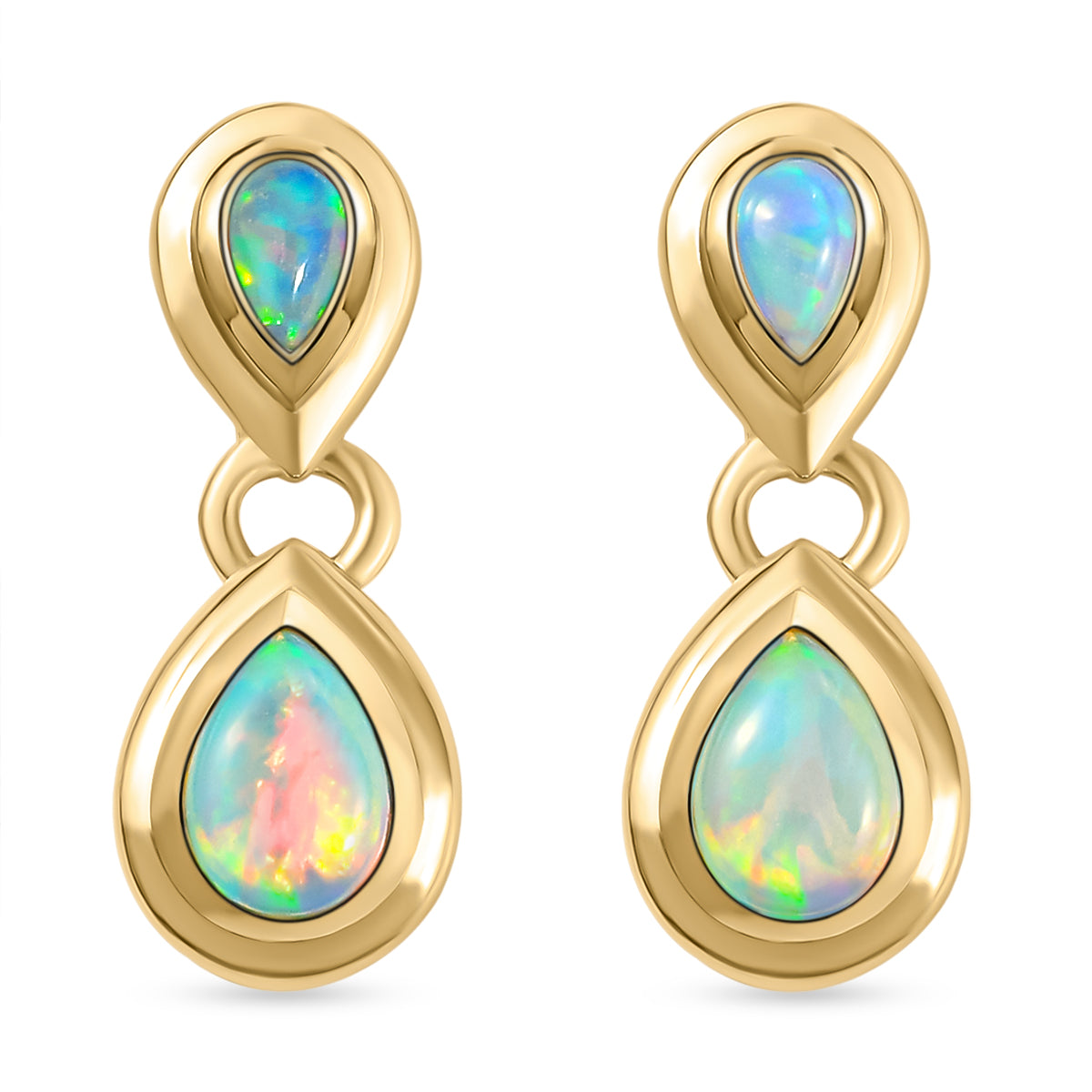 Natürliche, äthiopische Opal-Ohrringe, 925 Silber vergoldet ca. 1,20 ct