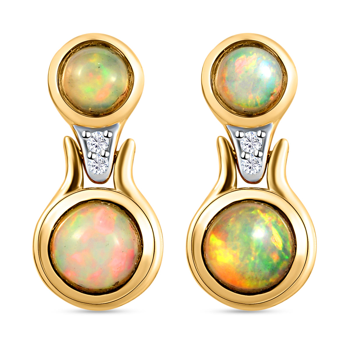 Natürliche, äthiopische Opal-Ohrringe, 925 Silber vergoldet ca. 1,00 ct
