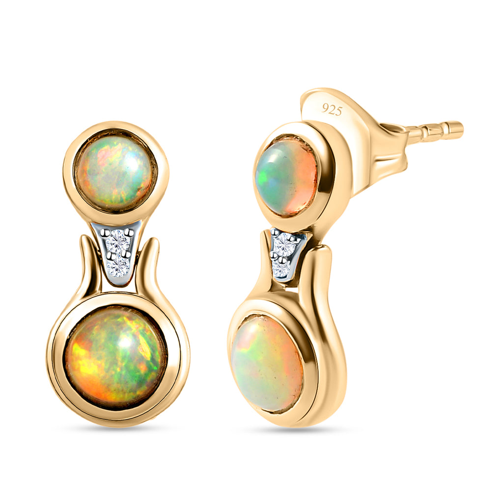 Natürliche, äthiopische Opal-Ohrringe, 925 Silber vergoldet ca. 1,00 ct