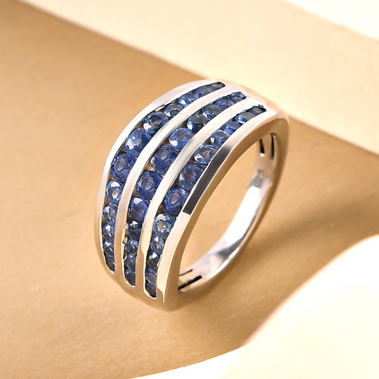 Premium Kanchanaburi blauer Saphir-Ring, 925 Silber platiniert (Größe 16.00) ca. 1,84 ct