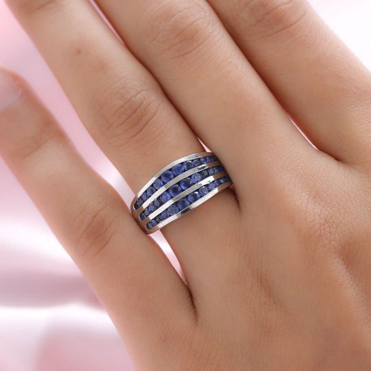 Premium Kanchanaburi blauer Saphir-Ring, 925 Silber platiniert (Größe 16.00) ca. 1,84 ct