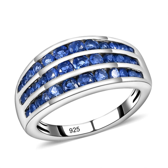 Premium Kanchanaburi blauer Saphir-Ring, 925 Silber platiniert (Größe 16.00) ca. 1,84 ct
