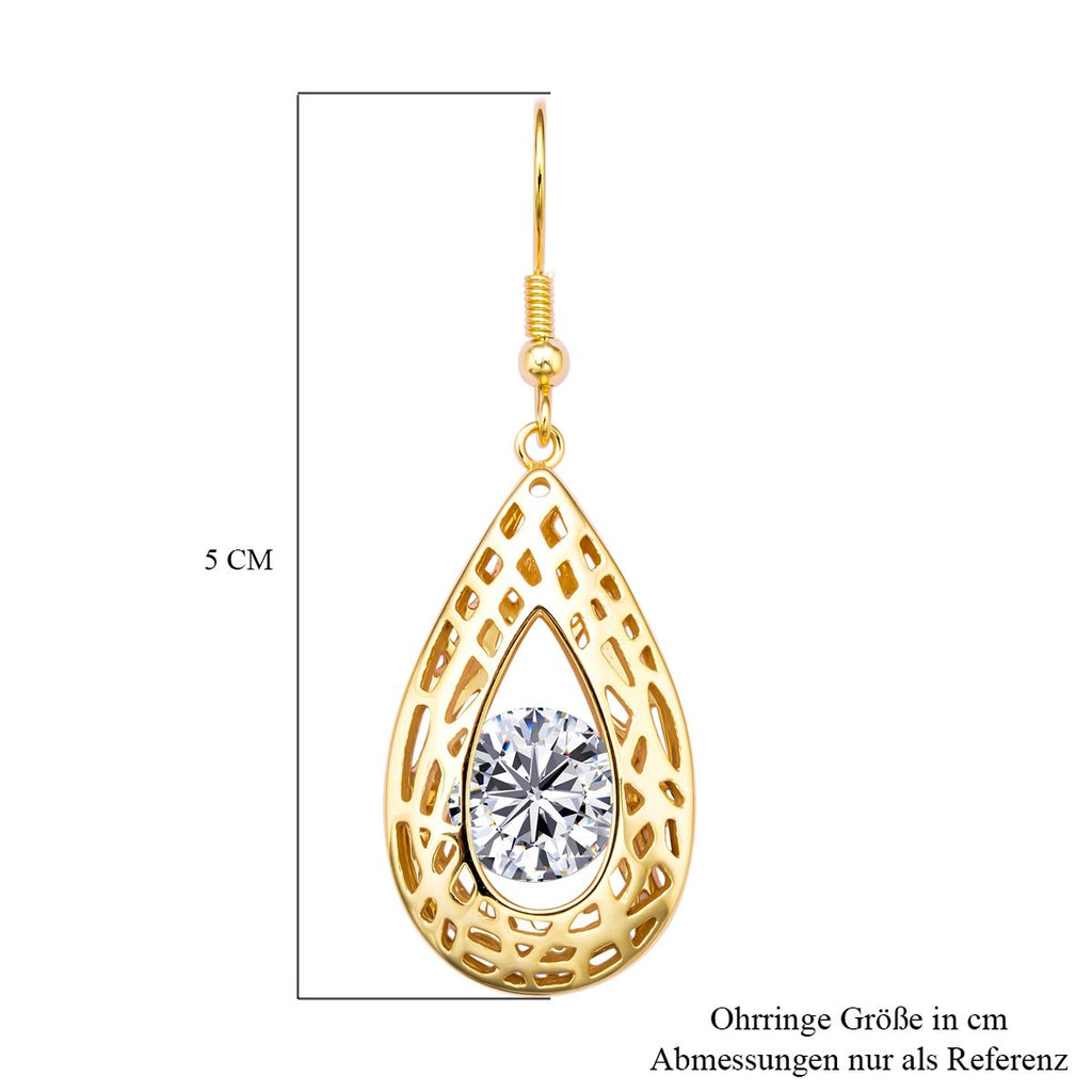 Weiße Kristall-Ohrringe, Edelstahl Goldfarben