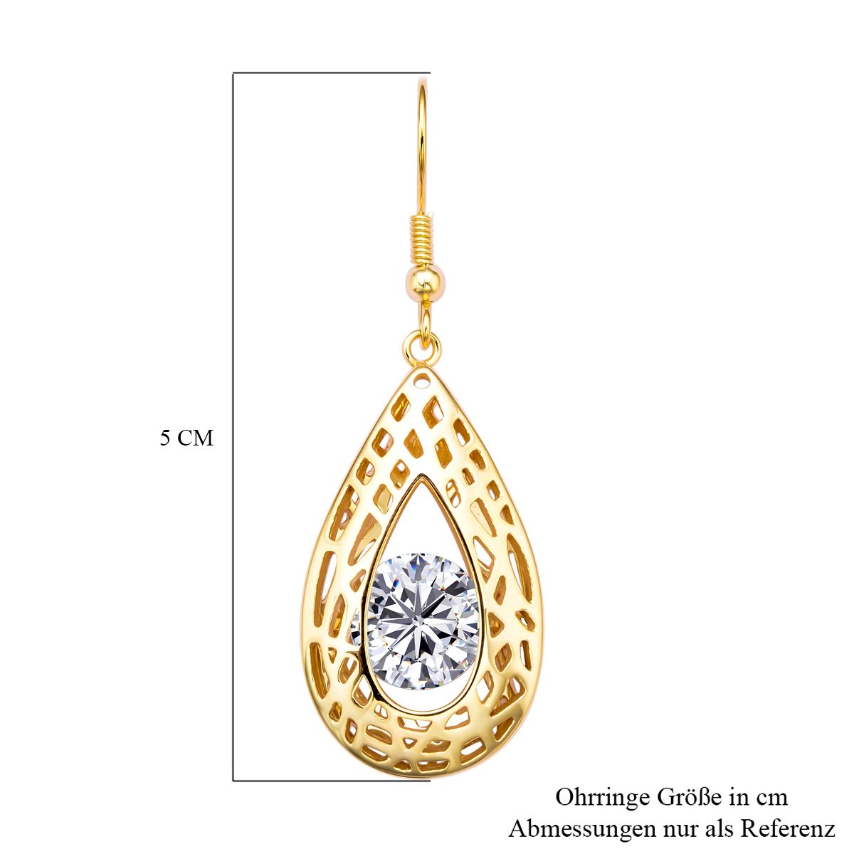 Weiße Kristall-Ohrringe, Edelstahl Goldfarben