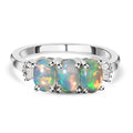 Natürlicher, äthiopischer Opal und weißer Diamant-Ring, 925 Silber platiniert (Größe 16.00) ca. 1,07 ct