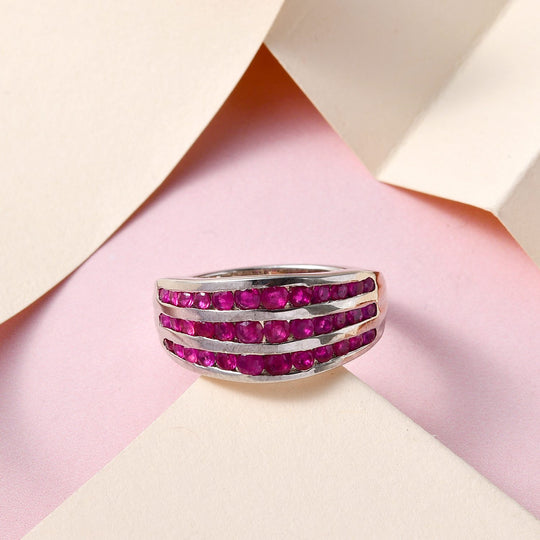 Premium thailändischer Rubin-Ring, 925 Silber platiniert (Größe 21.00) ca. 1.97 ct