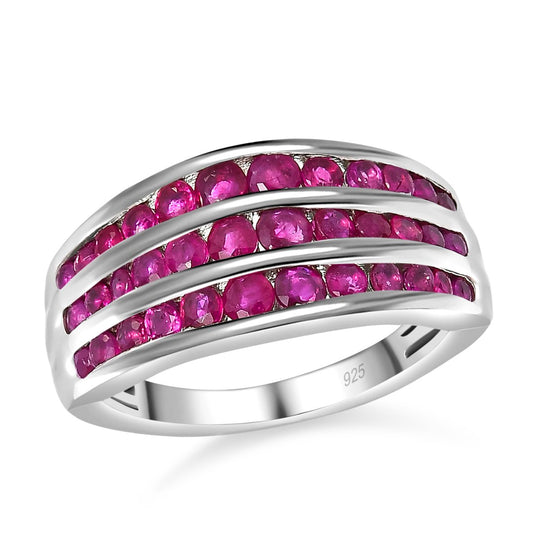 Premium thailändischer Rubin-Ring, 925 Silber platiniert (Größe 21.00) ca. 1.97 ct