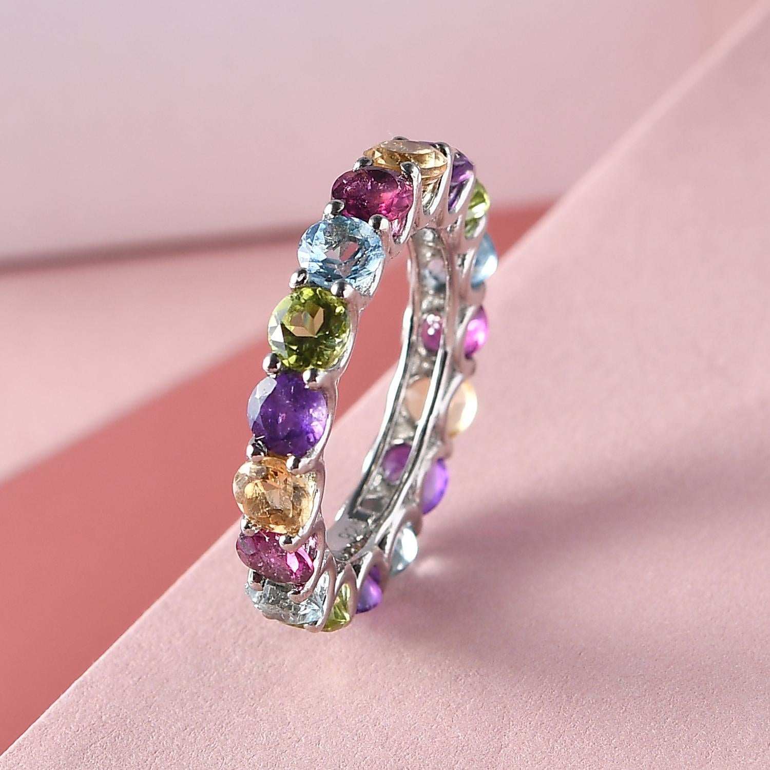 Mehrfarbiger Edelstein-Ring, 925 Silber Platin (Größe 18.00) ca. 4,77 ct