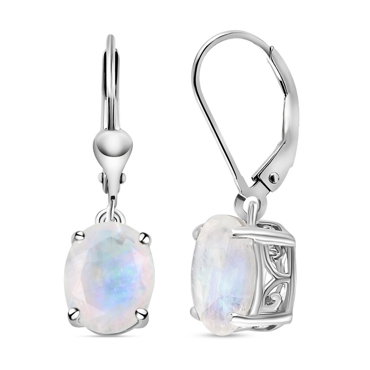 Premium Regenbogen Mondstein-Ohrringe, 925 Silber platiniert ca. 4,81 ct