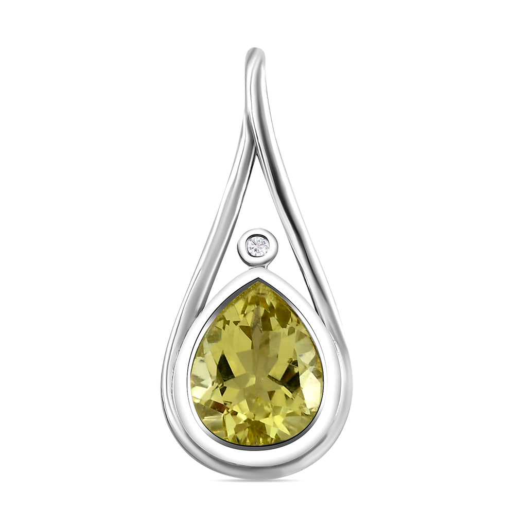Ouro Verde-Quarz und weißer Zirkon-Anhänger, 925 Silber platiniert ca. 2,94 ct