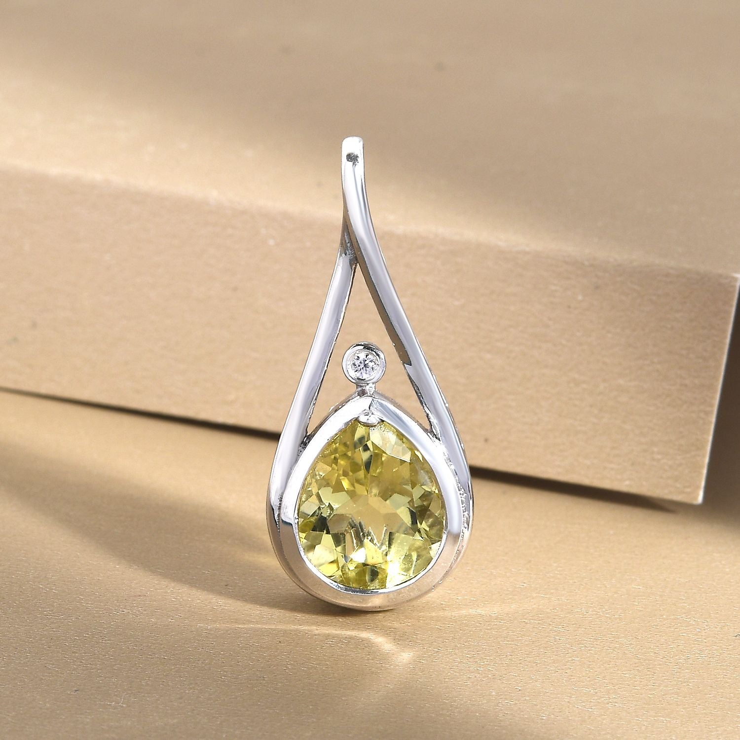 Ouro Verde-Quarz und weißer Zirkon-Anhänger, 925 Silber platiniert ca. 2,94 ct