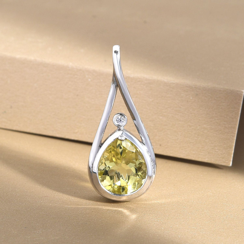 Ouro Verde-Quarz und weißer Zirkon-Anhänger, 925 Silber platiniert ca. 2,94 ct