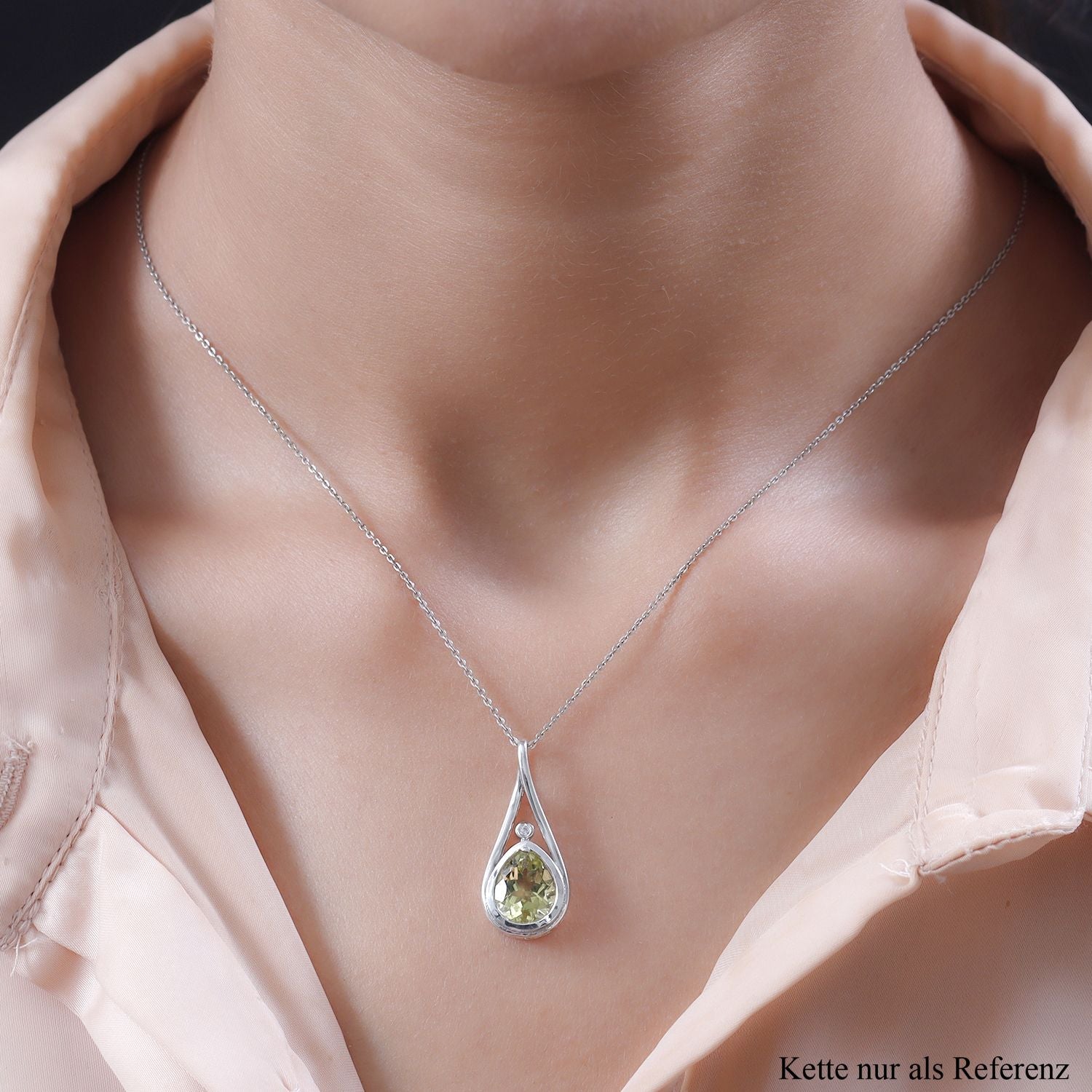Ouro Verde-Quarz und weißer Zirkon-Anhänger, 925 Silber platiniert ca. 2,94 ct