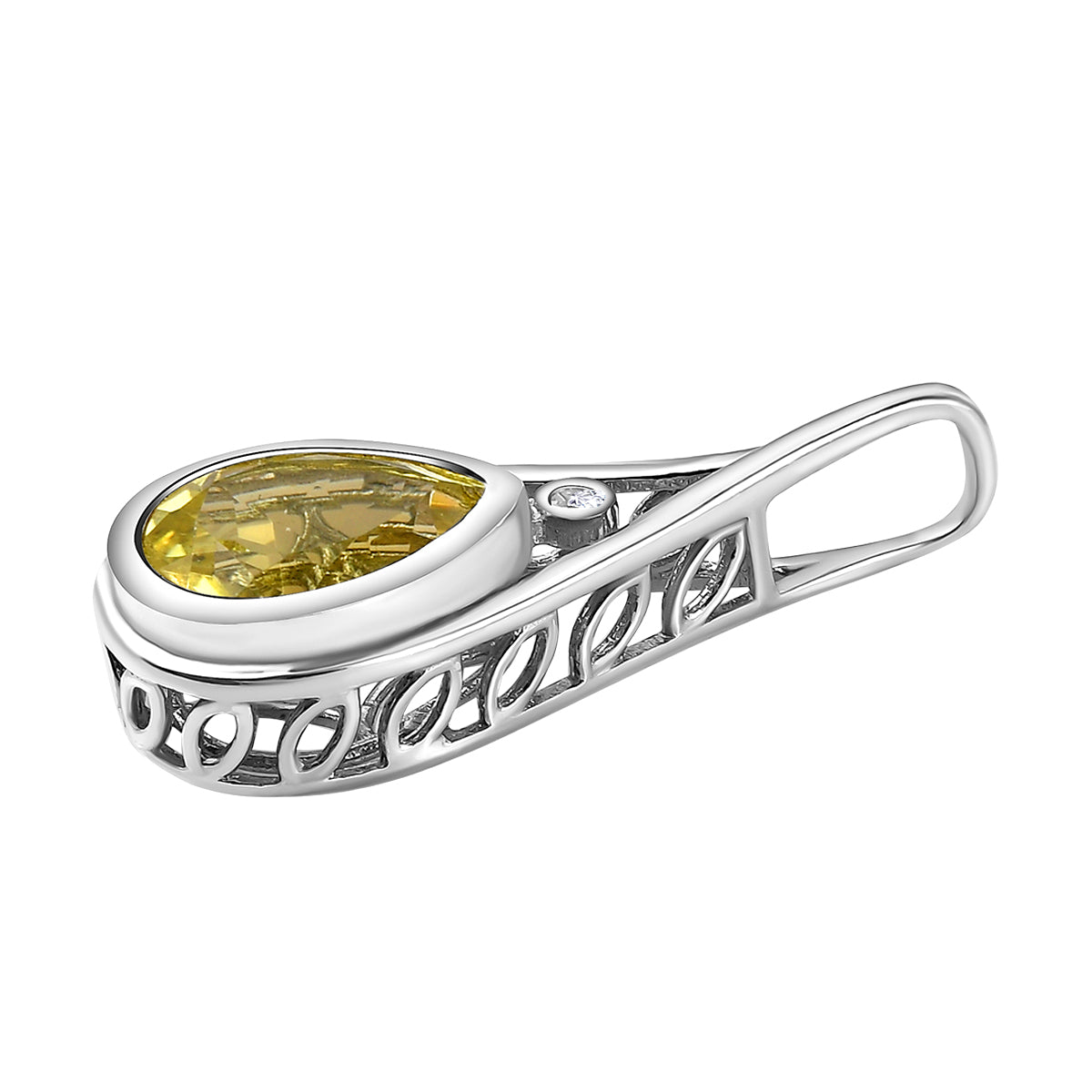 Ouro Verde-Quarz und weißer Zirkon-Anhänger, 925 Silber platiniert ca. 2,94 ct