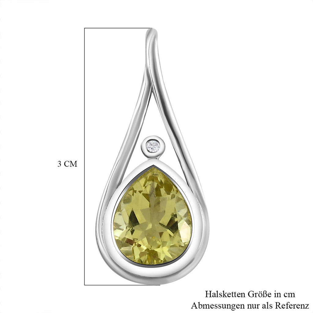 Ouro Verde-Quarz und weißer Zirkon-Anhänger, 925 Silber platiniert ca. 2,94 ct