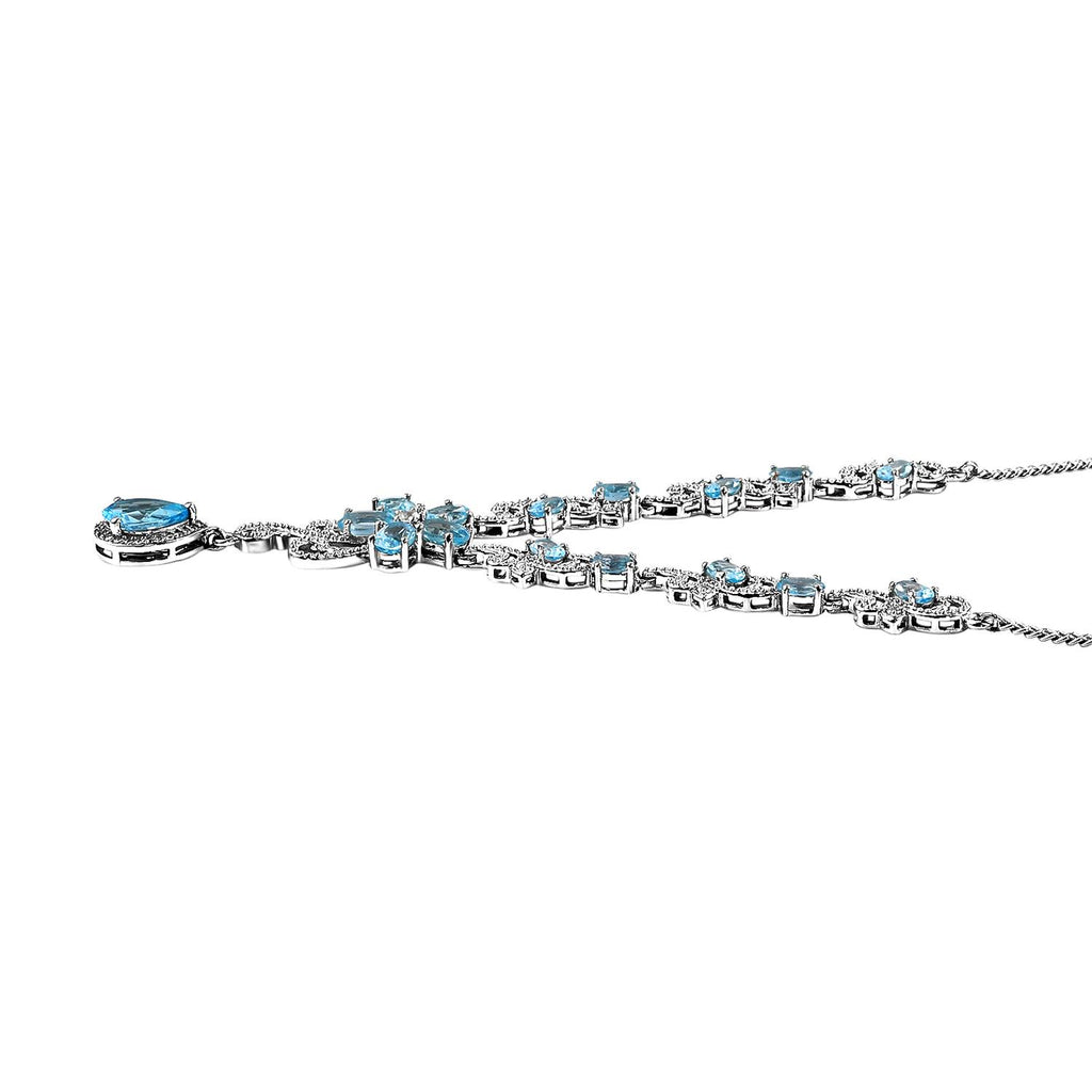 Schweizer Blautopas-Halskette, ca. 45 cm, 925 Silber platiniert ca. 7,67 ct
