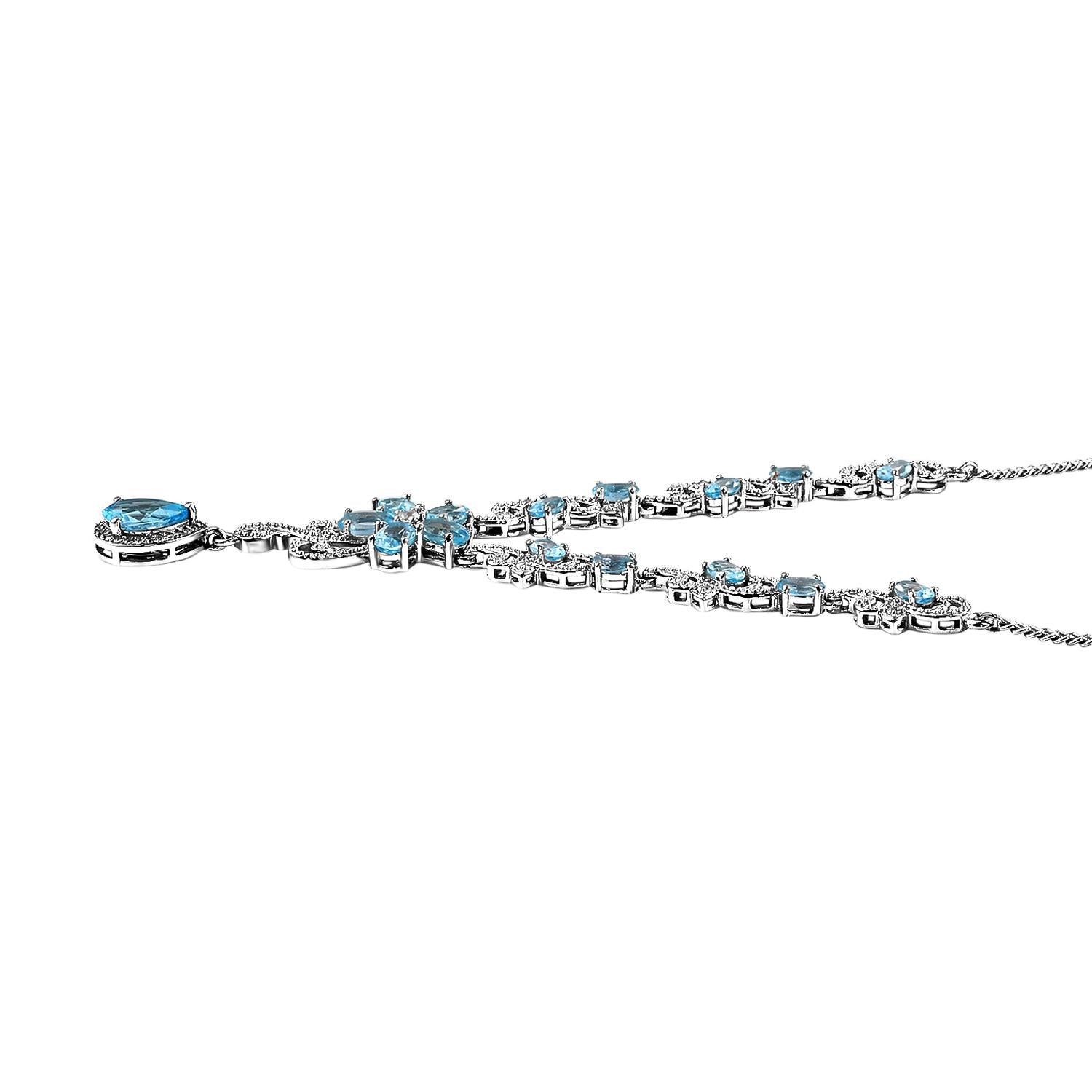 Schweizer Blautopas-Halskette, ca. 45 cm, 925 Silber platiniert ca. 7,67 ct