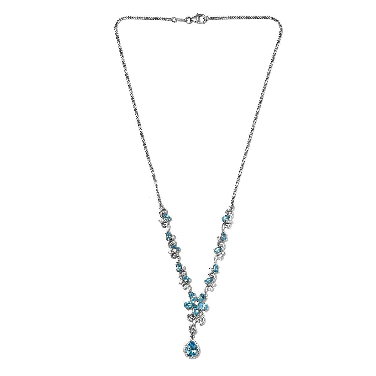 Schweizer Blautopas-Halskette, ca. 45 cm, 925 Silber platiniert ca. 7,67 ct