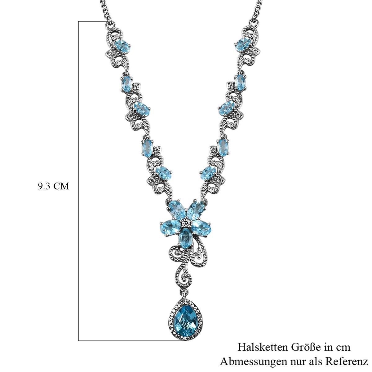 Schweizer Blautopas-Halskette, ca. 45 cm, 925 Silber platiniert ca. 7,67 ct