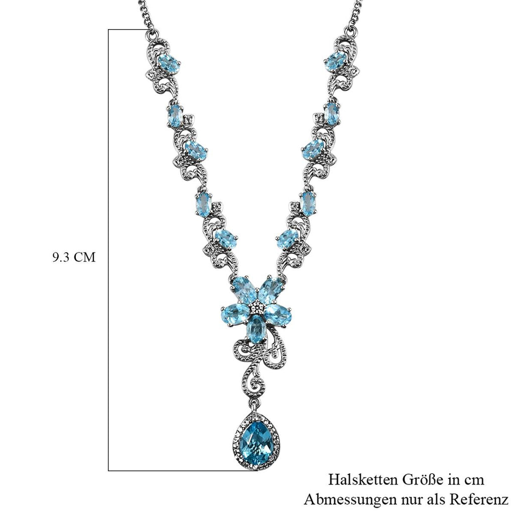 Schweizer Blautopas-Halskette, ca. 45 cm, 925 Silber platiniert ca. 7,67 ct