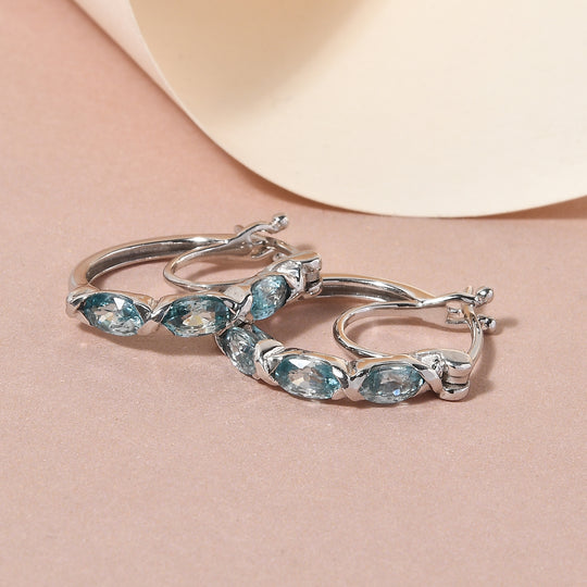 Kambodschanischer, blaue Zirkon-Creolen, 925 Silber platiniert ca. 2,12 ct