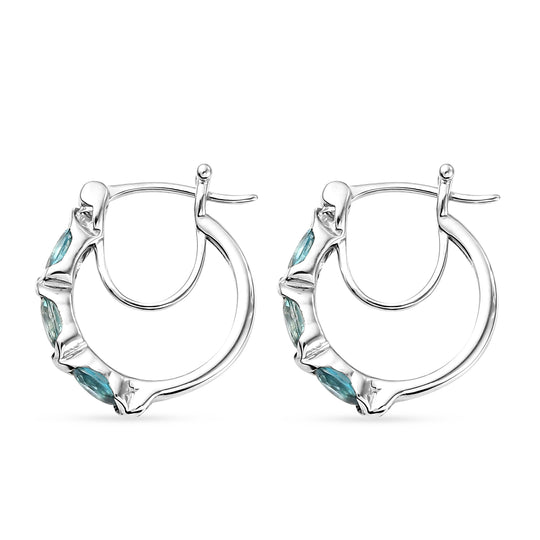 Kambodschanischer, blaue Zirkon-Creolen, 925 Silber platiniert ca. 2,12 ct